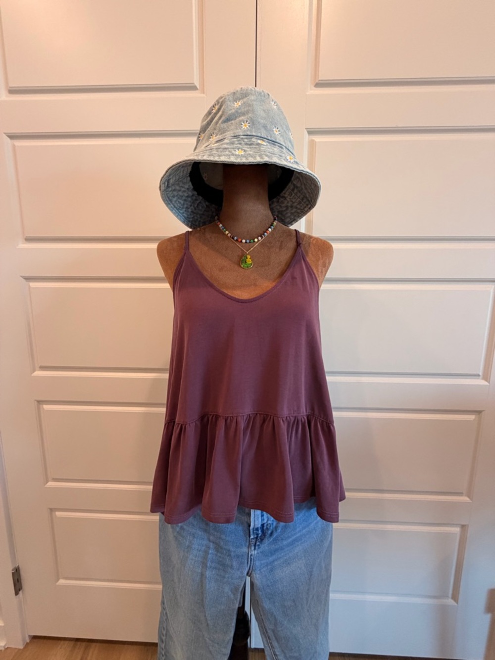 American Eagle Outfitters Plum V-Neck Ruffled Cami Tank